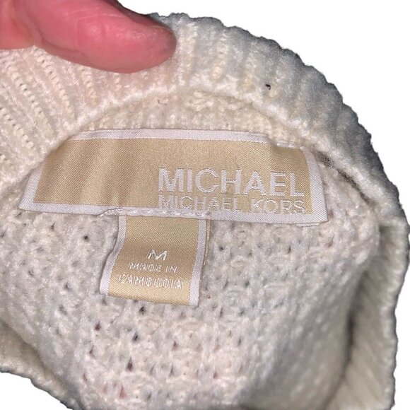 MICHAEL Michael Kors Women's M Medium Chunky Knit Sweater Fringed Textured Beige - Picture 7 of 7